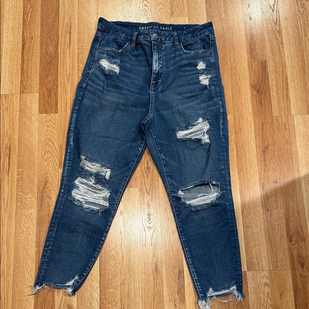 American Eagle Outfitters Women's Ripped Dark Blue Jeans